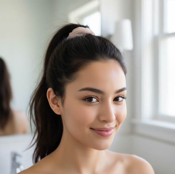 Hair tie trick prevents forehead wrinkles