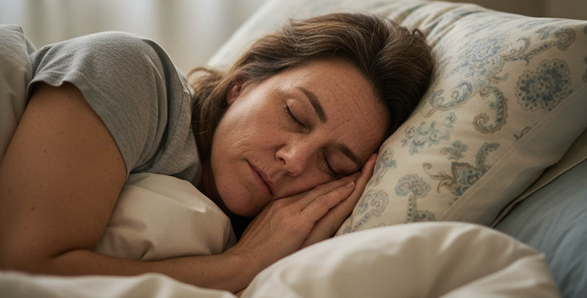 Woman sleeping on her side showing potential wrinkle formation